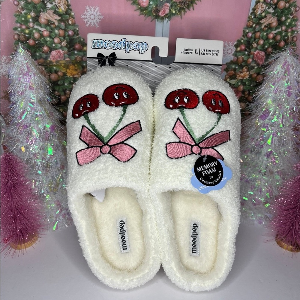 Pink Bow and Cherry Slippers Size 9/10